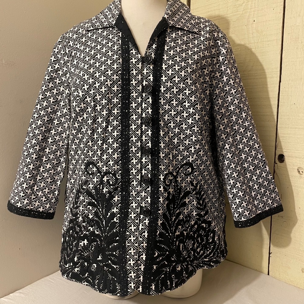 Drapers & Damons REVERSIBLE Statement Jacket‎ Blk White Button Up Embroidery
